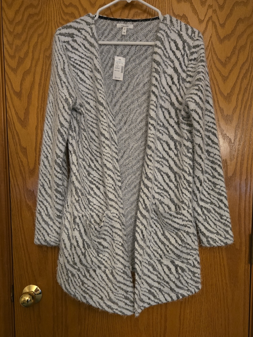 Maurices Gray & White Zebra Open-Front Cardigan